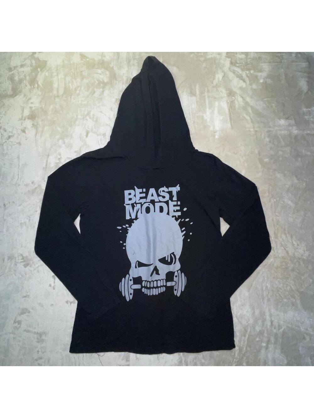 “Beast Mode” Men’s Sz XS Long Sleeve Black T-Shirt With Hoodie